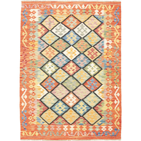 Tappeto Kilim Afghanistan Tribale Arancio Multicolore 133x18