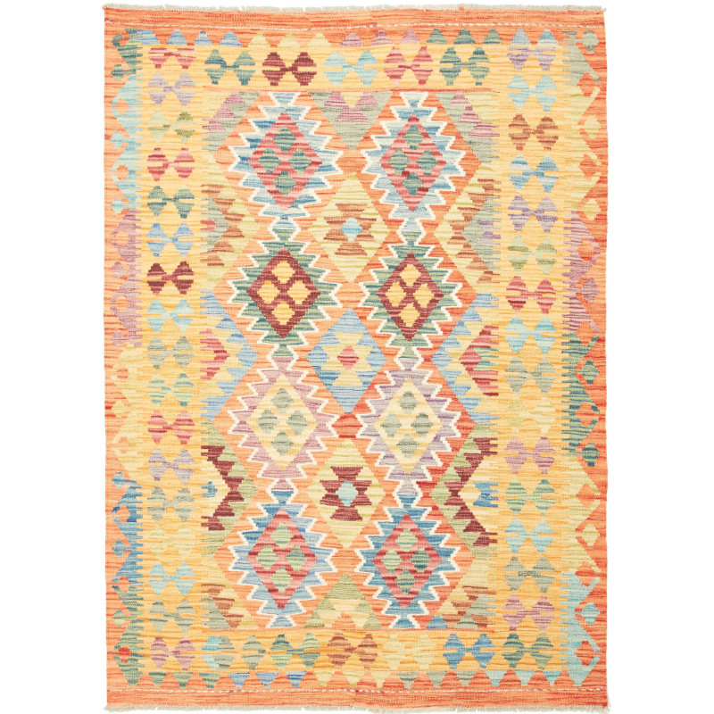 Tappeto Kilim Afghanistan Geometrico Multicolore Caldo 128x1