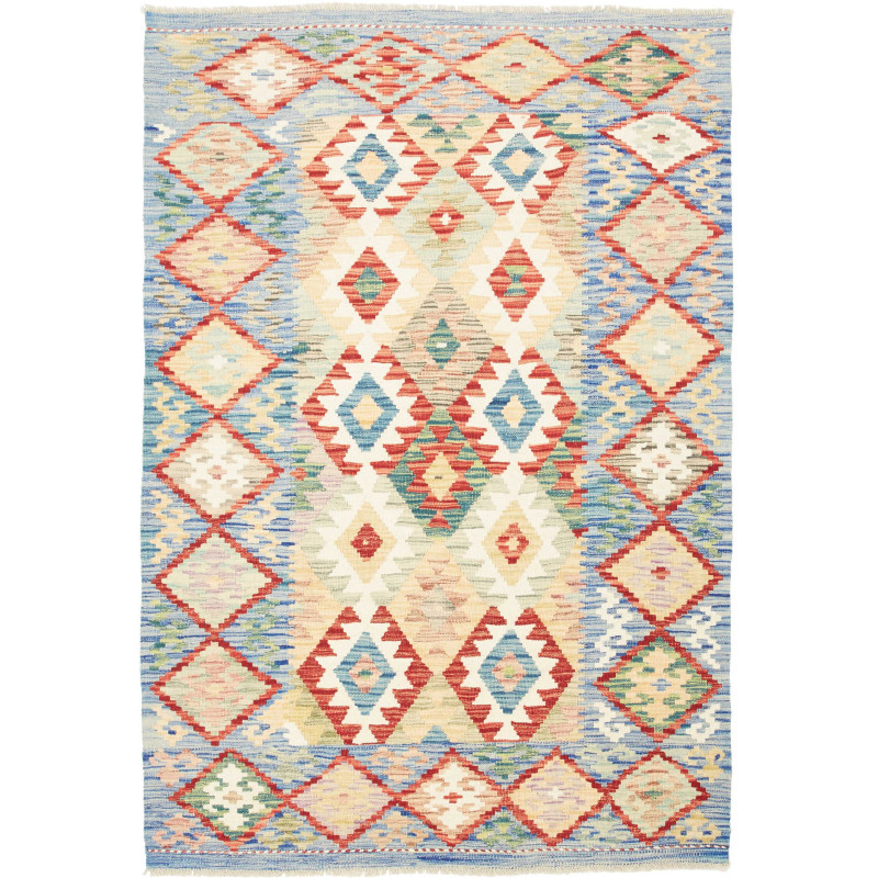 Tappeto Kilim Afghanistan Geometrico Blu Beige 124x179 Cm
