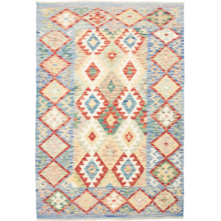 Tappeto Kilim Afghanistan Geometrico Blu Beige 124x179 Cm