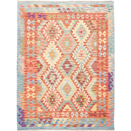 Tappeto Kilim Afghanistan Geometrico Multicolore Arancio 138