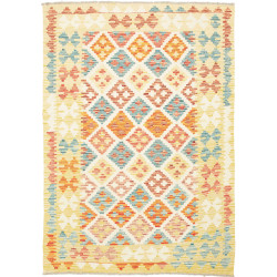 Tappeto Kilim Afghanistan Geometrico Crema Arancione 127x179