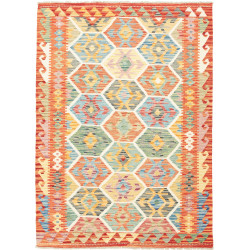 Tappeto Kilim Afghanistan Geometrico Arancio Blu 126x176 Cm