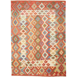 Tappeto Kilim Afghanistan Geometrico Arancio Blu 171x235 Cm