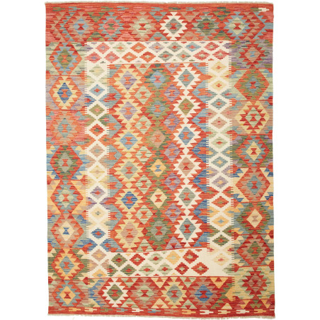 Tappeto Kilim Afghanistan Geometrico Arancio Blu 171x235 Cm