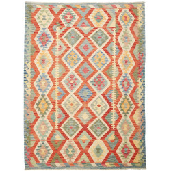 Tappeto Kilim Afghanistan Geometrico Terracotta Azzurro 174x