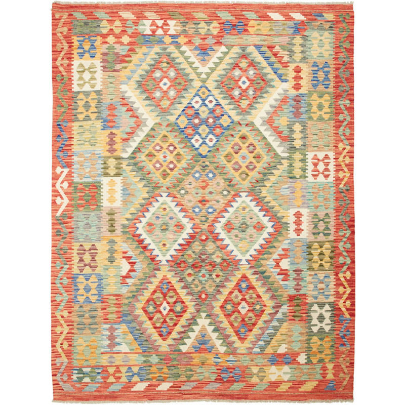 Tappeto Kilim Afghanistan Geometrico Multicolore Rosso 183x2
