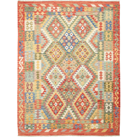 Tappeto Kilim Afghanistan Geometrico Multicolore Rosso 183x2