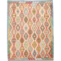 Tappeto Kilim Afghanistan Geometrico Blu Rosso 181x237 Cm
