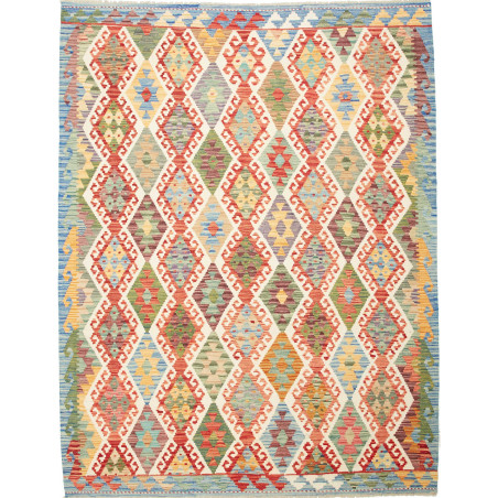 Tappeto Kilim Afghanistan Geometrico Blu Rosso 181x237 Cm