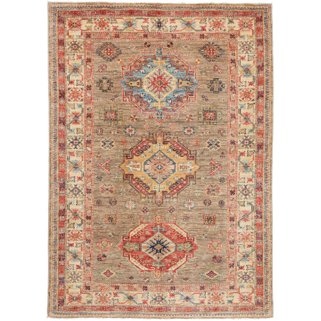 Tappeto Kazak Fine Pakistan Tribale Beige Rosso 147x210 Cm