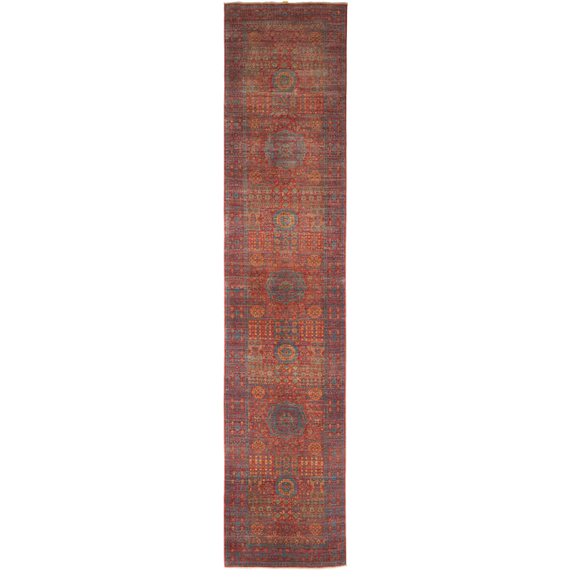 Tappeto Mamlouk Pakistan Astratto Rosso Terracotta Blu-verde