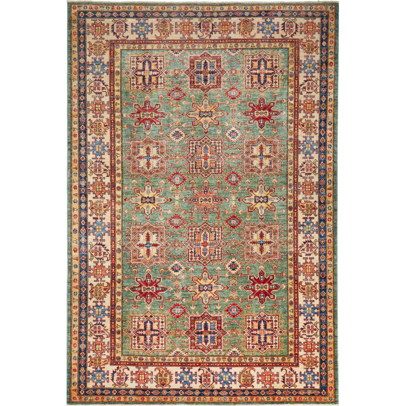Tappeto Kazak Fine Pakistan Geometrico Verde Acqua Rosso 207
