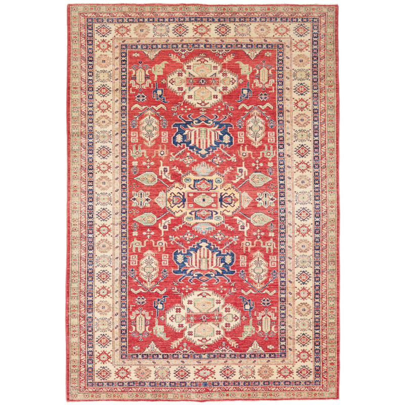 Tappeto Kazak Fine Pakistan Astratto Rosso Beige 202x290 Cm