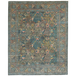 Tappeto Shahi Fine Pakistan Floreale Blu Petrolio Verde Musc