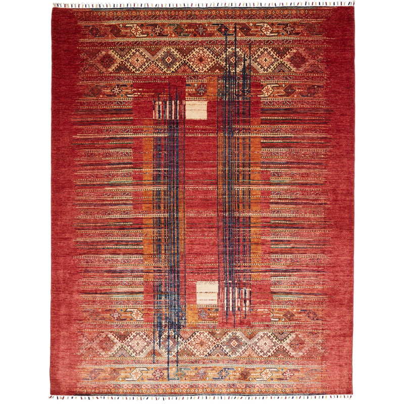 Tappeto Siva Pakistan Geometrico Rosso Blu 240x306 cm