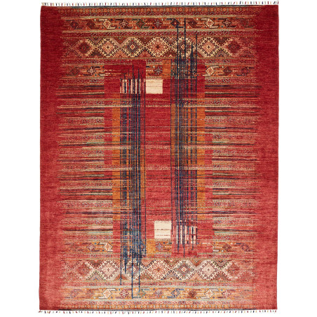 Tappeto Siva Pakistan Geometrico Rosso Blu 240x306 cm