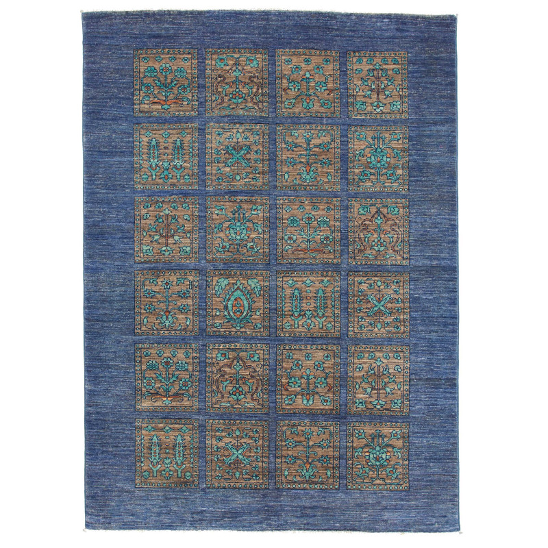 Tappeto Bakhtiyar Pakistan Geometrico Blu Marrone 126x175 Cm