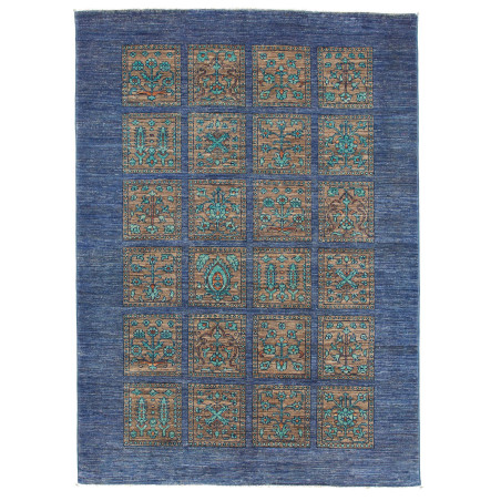 Tappeto Bakhtiyar Pakistan Geometrico Blu Marrone 126x175 Cm