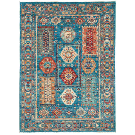 Tappeto Tribal Pakistan Geometrico Blu Petrolio Rosso 122x16