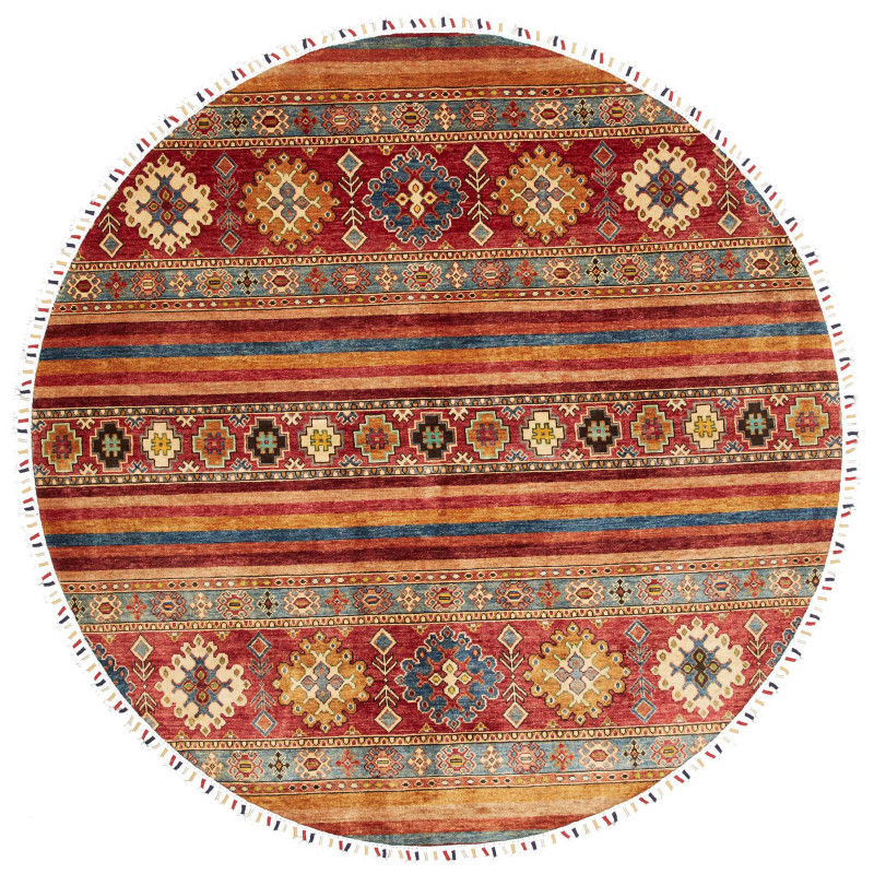 Tappeto Samarkand Pakistan Astratto Rosso Blu 195x195 Cm