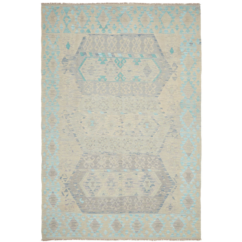 Tappeto Kilim Afghanistan Geometrico Beige Azzurro 198x298 C