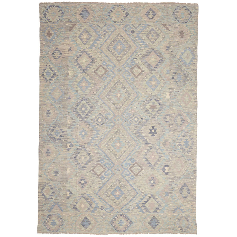 Tappeto Kilim Afghanistan Astratto Azzurro Beige 201x293 Cm