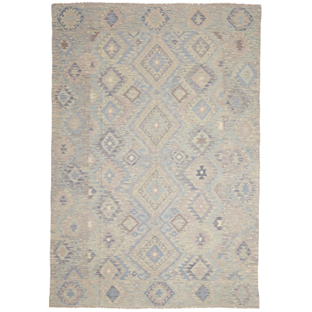 Tappeto Kilim Afghanistan Astratto Azzurro Beige 201x293 Cm