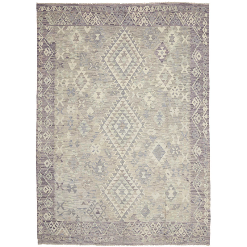 Tappeto Kilim Afghanistan Geometrico Grigio Lilla Tenue 210x