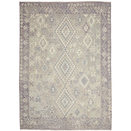 Tappeto Kilim Afghanistan Geometrico Grigio Lilla Tenue 210x
