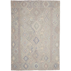 Tappeto Kilim Afghanistan Geometrico Grigio Beige 206x290 Cm