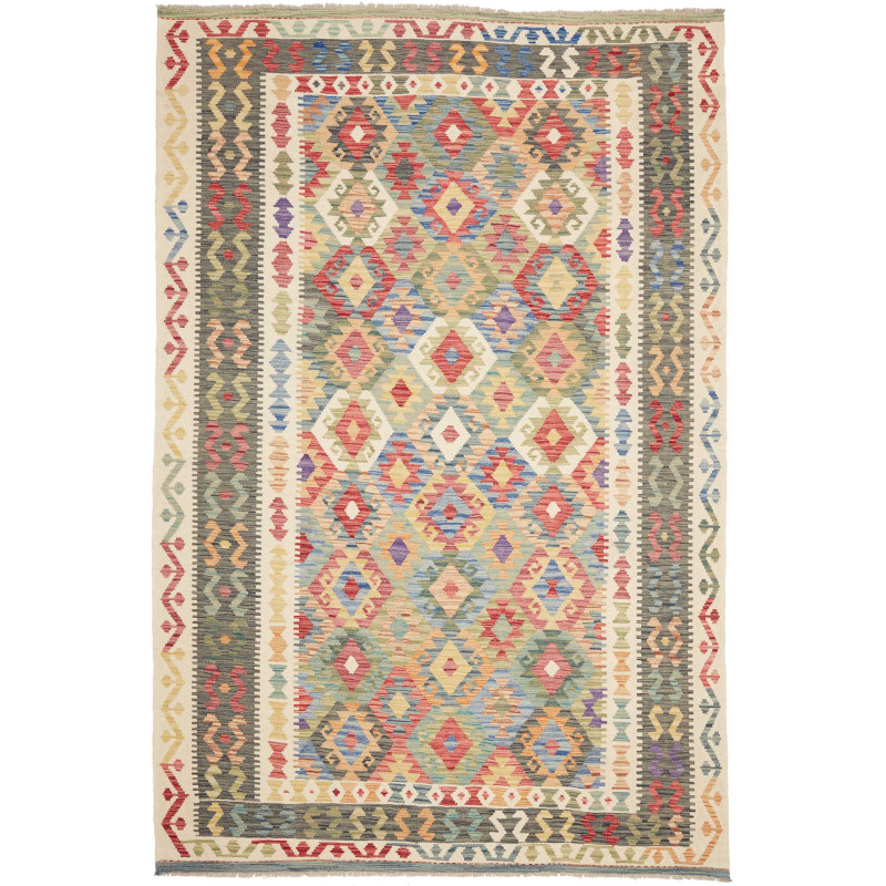 Tappeto Kilim Afghanistan Geometrico Multicolore Crema 200x3