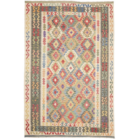 Tappeto Kilim Afghanistan Geometrico Multicolore Crema 200x3