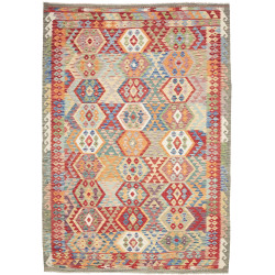 Tappeto Kilim Afghanistan Geometrico Multicolore Rosso 207x2