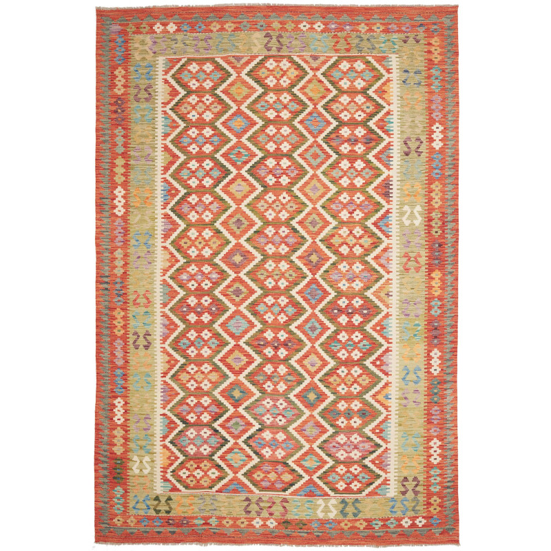 Tappeto Kilim Afghanistan Geometrico Ruggine Verde 206x305 C