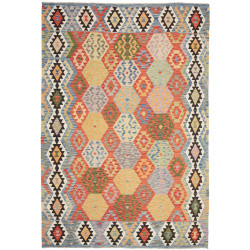 Tappeto Kilim Afghanistan Geometrico Blu Arancio 208x301 Cm