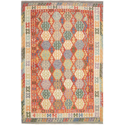 Tappeto Kilim Afghanistan Astratto Terracotta Policromo 207x