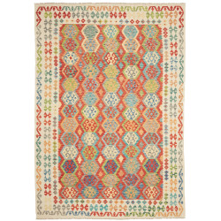 Tappeto Kilim Afghanistan Astratto Multicolore Rosso 209x301