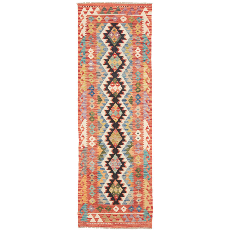 Tappeto Kilim Afghanistan Geometrico Terracotta Nero 79x243