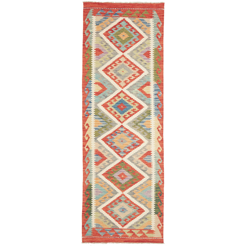 Tappeto Kilim Afghanistan Geometrico Rosso Multicolore 81x24