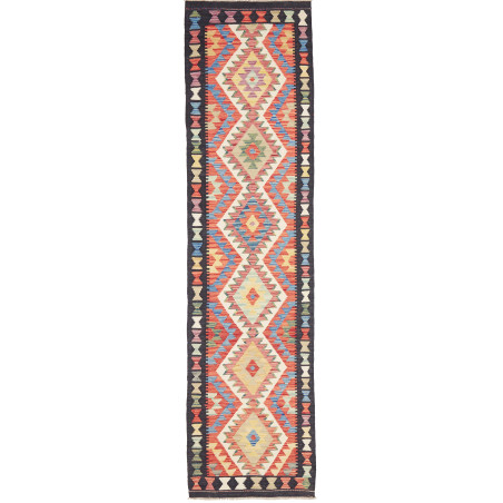 Tappeto Kilim Afghanistan Geometrico Multicolore Nero 76x294