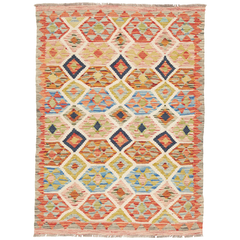 Tappeto Kilim Afghanistan Geometrico Crema Multicolore Vibra