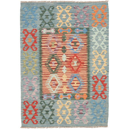 Tappeto Kilim Afghanistan Astratto Azzurro Corallo 104x148 C