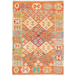Tappeto Kilim Afghanistan Geometrico Arancio Blu 102x148 Cm