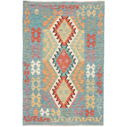 Tappeto Kilim Afghanistan Astratto Azzurro Corallo Giallo 10