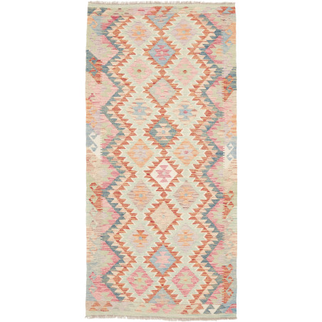 Tappeto Kilim Afghanistan Geometrico Verde Rosa 97x207 Cm