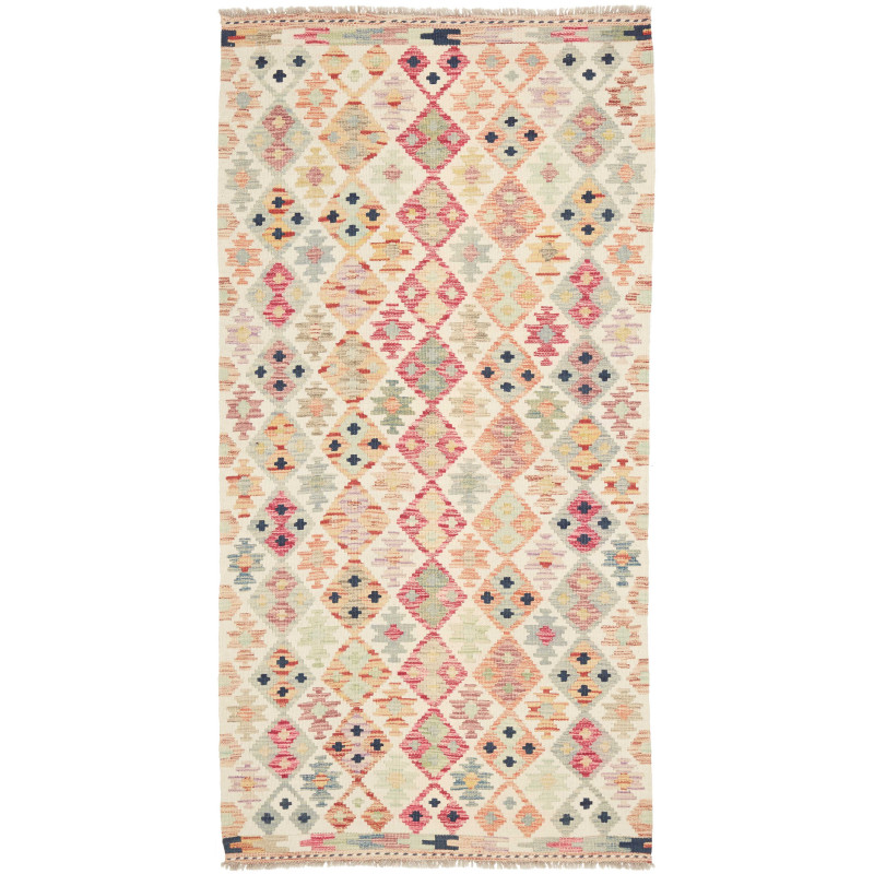 Tappeto Kilim Afghanistan Geometrico Crema Pastello 100x203