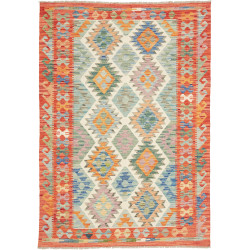 Tappeto Kilim Afghanistan Geometrico Arancione Azzurro 123x1