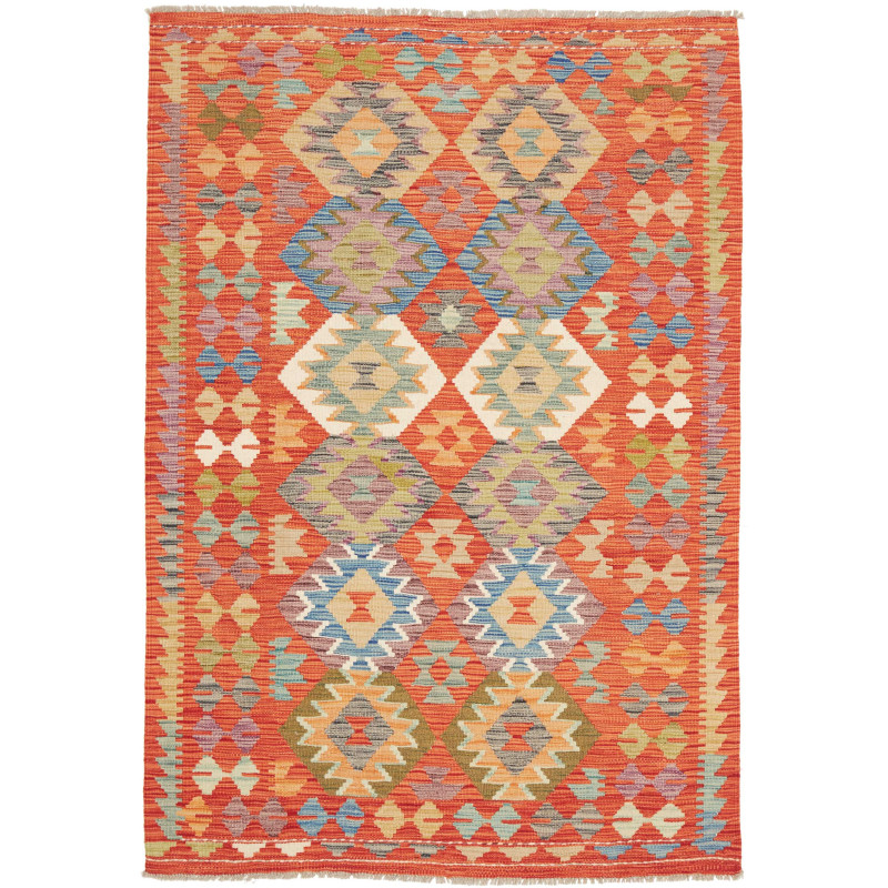 Tappeto Kilim Afghanistan Geometrico Arancione Multicolore 1