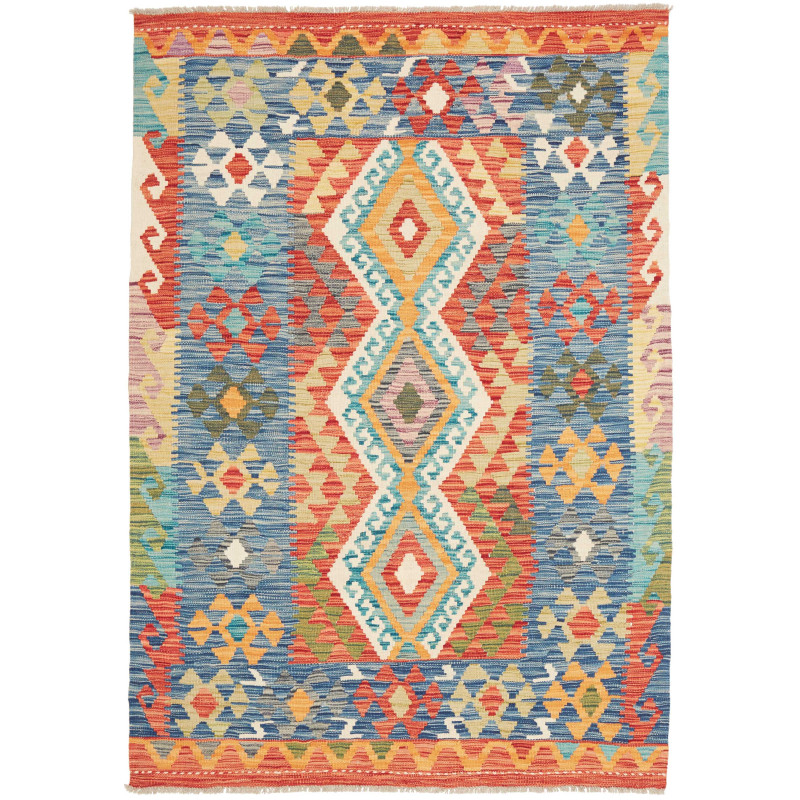 Tappeto Kilim Afghanistan Geometrico Multicolore Blu 127x182